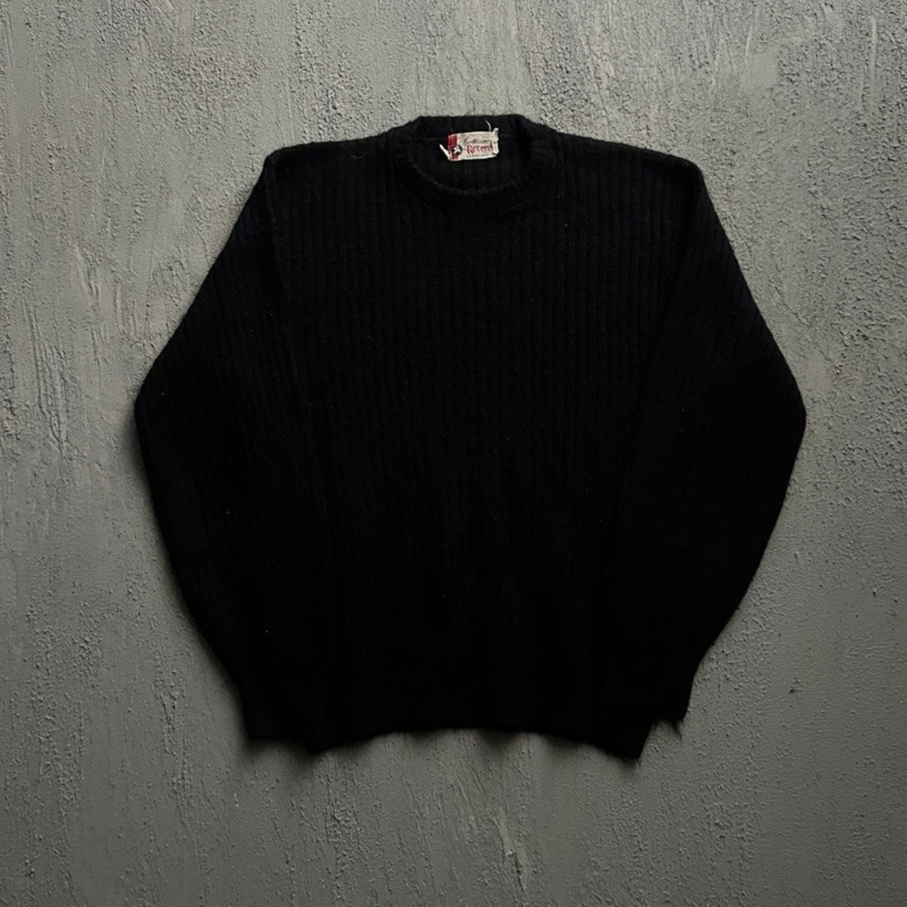 Vintage Revere Sweater Large Black 1960s Orlon Acrylic Ribbed Knit